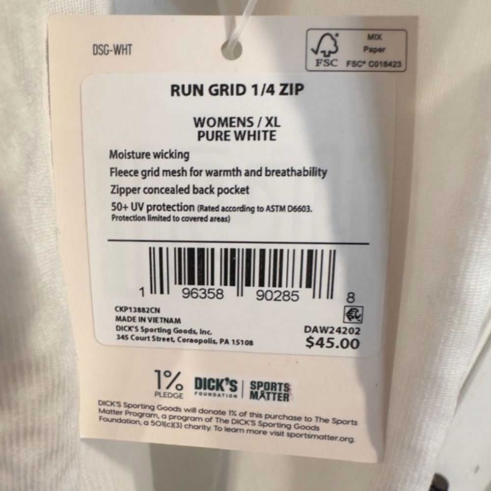 DSG Womens Run Grid 1/4 Zip Pure White Fleece Pullover XL NWT DAW24202 - Picture 3 of 7